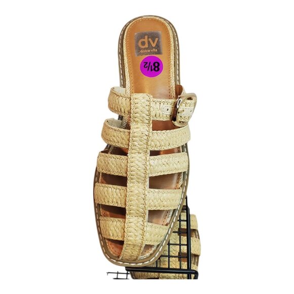 NWT DV by DOLCE VITA SZ 8.5 Women's Tan Woven Raffia Slip-on Low-heel Sandals - Picture 2 of 9